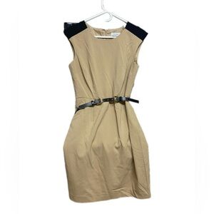 Calvin Klein tan belted sheath dress